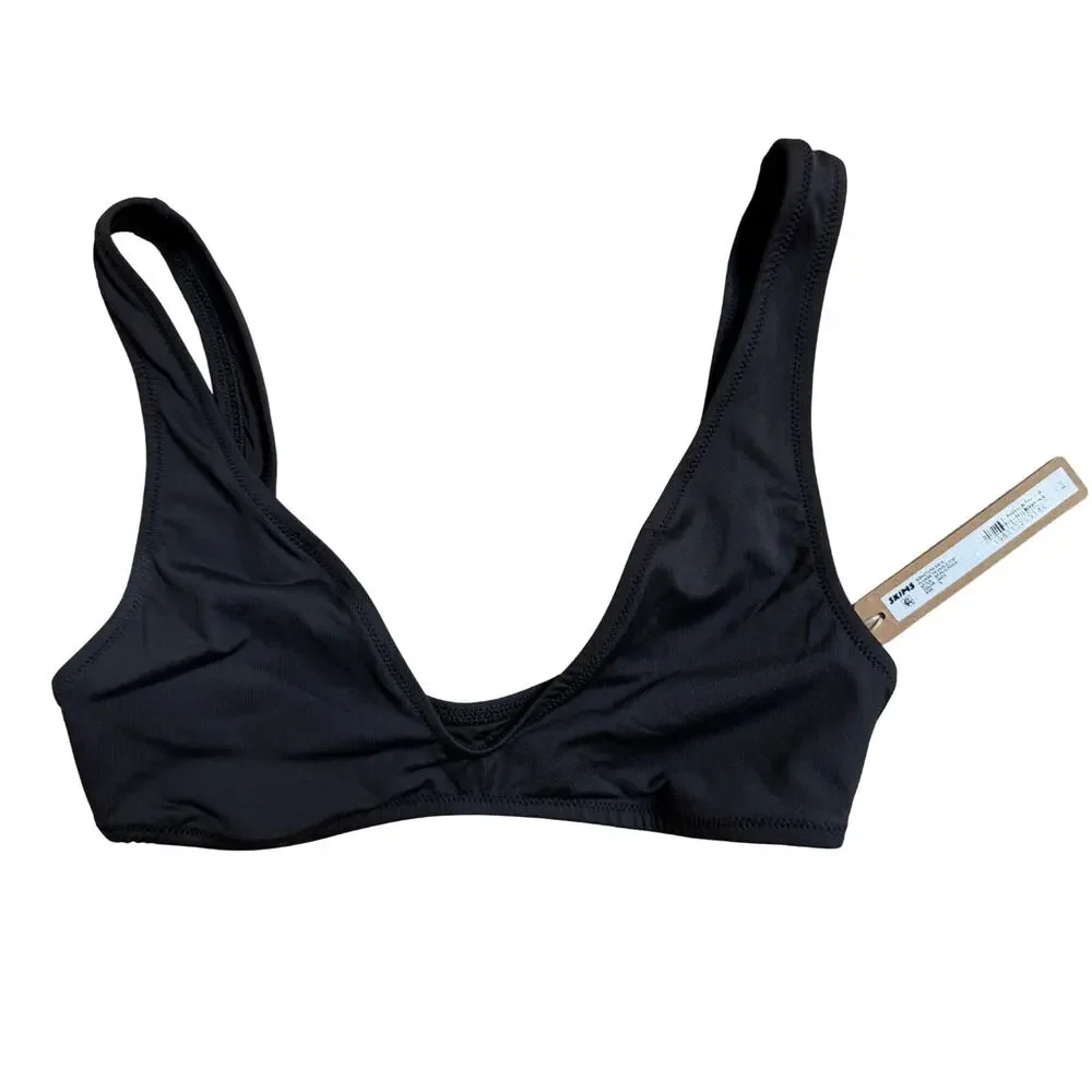 SKIMS Signature Swim Plunge Triangle Top Womens Small Onyx Swimwear NWT